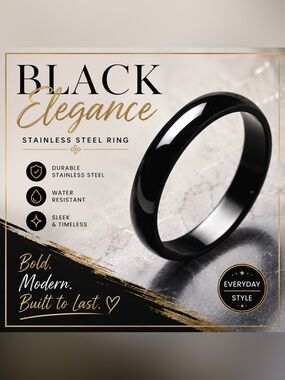 Black Stainless Steel Band Ring | Sleek Minimalist Unisex Jewelry Size 10